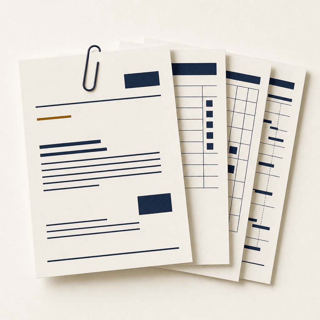 A clipped set of documents: a complaint letter, an evidence schedule and a dated escalation calendar
