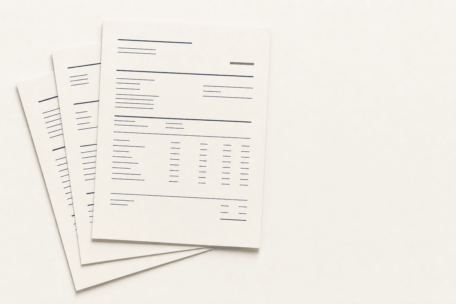 A short stack of printed utility statements on a plain surface